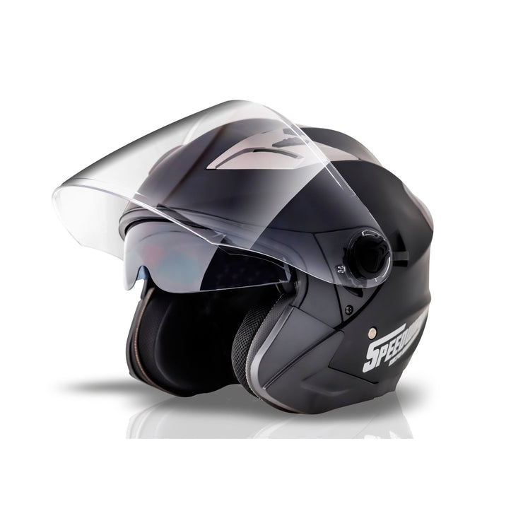 Casco Moto Jet Negro con Gafas Protectoras Integradas Talla S